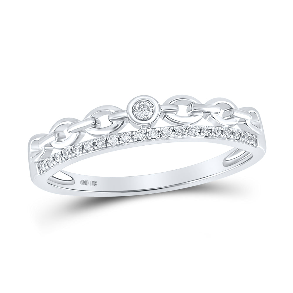 10K White Gold Womens Round Natural Diamond Rolo Li Stackable Band Ring 1/12 CTW 1.63 Gram