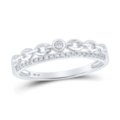 10K White Gold Womens Round Natural Diamond Rolo Li Stackable Band Ring 1/12 CTW 1.63 Gram