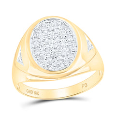10kt Yellow Gold Mens Round Prong-set Diamond Oval Cluster Ring 1/4 Cttw