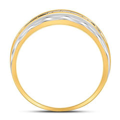 10kt Two-tone Gold Mens Round Diamond Wedding Channel Set Band Ring 1/4 Cttw