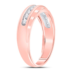 10kt Rose Gold Mens Round Diamond Wedding Scalloped Channel Set Band Ring 1/4 Cttw