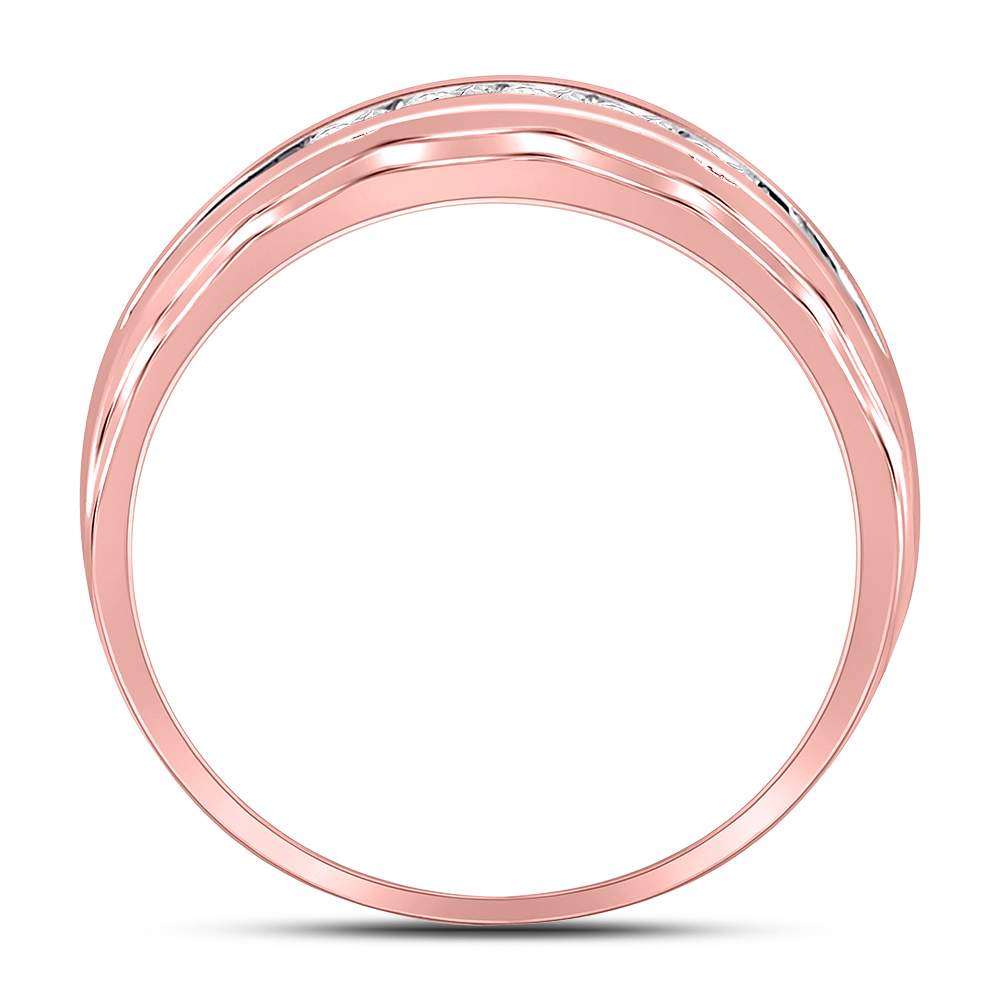 10kt Rose Gold Mens Round Diamond Wedding Scalloped Channel Set Band Ring 1/4 Cttw