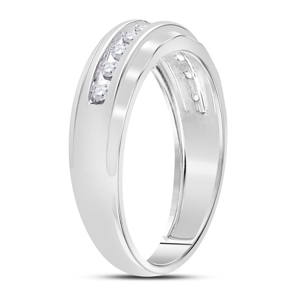 10kt White Gold Mens Round Diamond Wedding Channel Set Scalloped Band Ring 1/4 Cttw