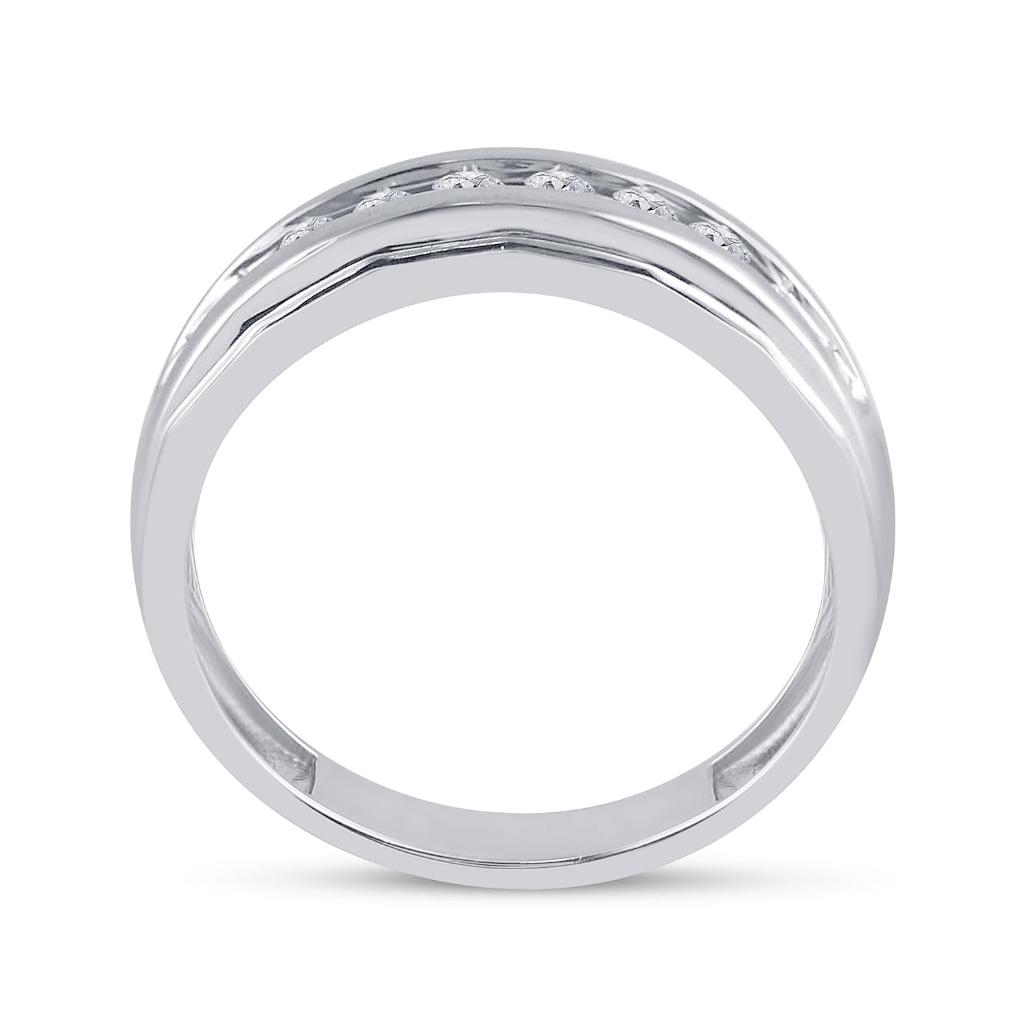 14kt White Gold Mens Round Diamond Single Row Grooved Wedding Band Ring 1/4 Cttw