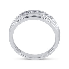 14kt White Gold Mens Round Diamond Single Row Grooved Wedding Band Ring 1/4 Cttw