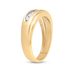 10k Yellow Gold Round Channel-set Diamond Mens Curved 2-tone Wedding Band 1/4 Cttw