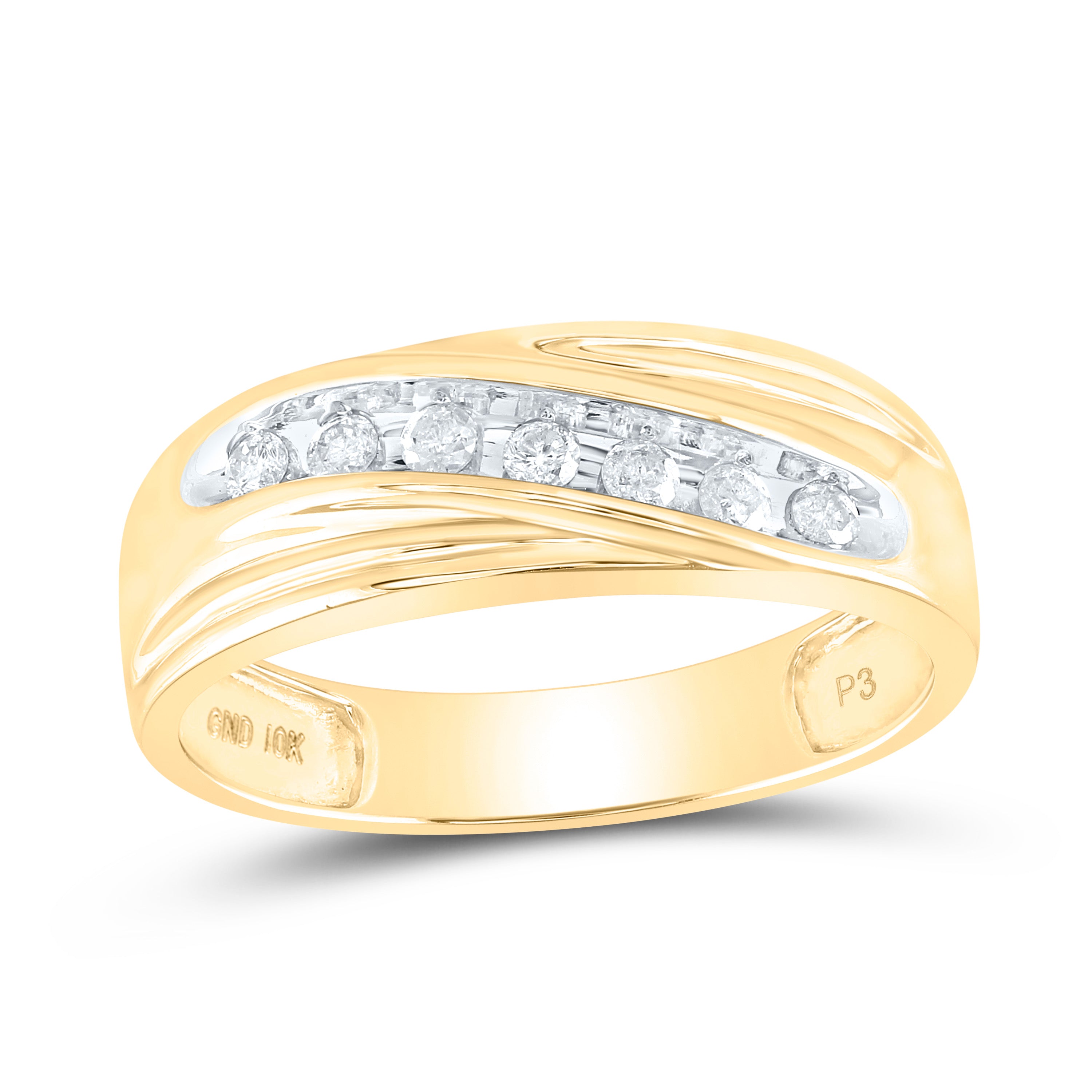 10k Yellow Gold Round Channel-set Diamond Mens Curved 2-tone Wedding Band 1/4 Cttw