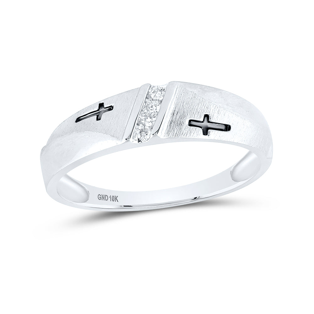 10K White Gold Mens Round Natural Diamond Single Row Cross Wedding Band 1/20 CTW 1.7 Gram