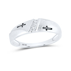 10K White Gold Mens Round Natural Diamond Single Row Cross Wedding Band 1/20 CTW 1.7 Gram