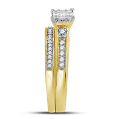 10kt Yellow Gold His & Hers Princess Diamond Cluster Matching Bridal Wedding Ring Band Set 1/2 Cttw