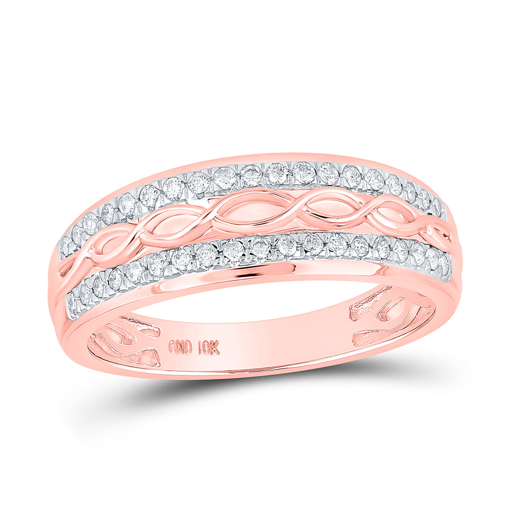 10kt Rose Gold His & Hers Round Diamond Cluster Twist Matching Bridal Wedding Ring Band Set 1.00 Cttw
