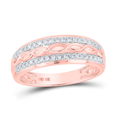 10kt Rose Gold His & Hers Round Diamond Cluster Twist Matching Bridal Wedding Ring Band Set 1.00 Cttw