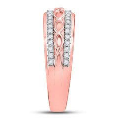 10kt Rose Gold His & Hers Round Diamond Cluster Twist Matching Bridal Wedding Ring Band Set 1.00 Cttw