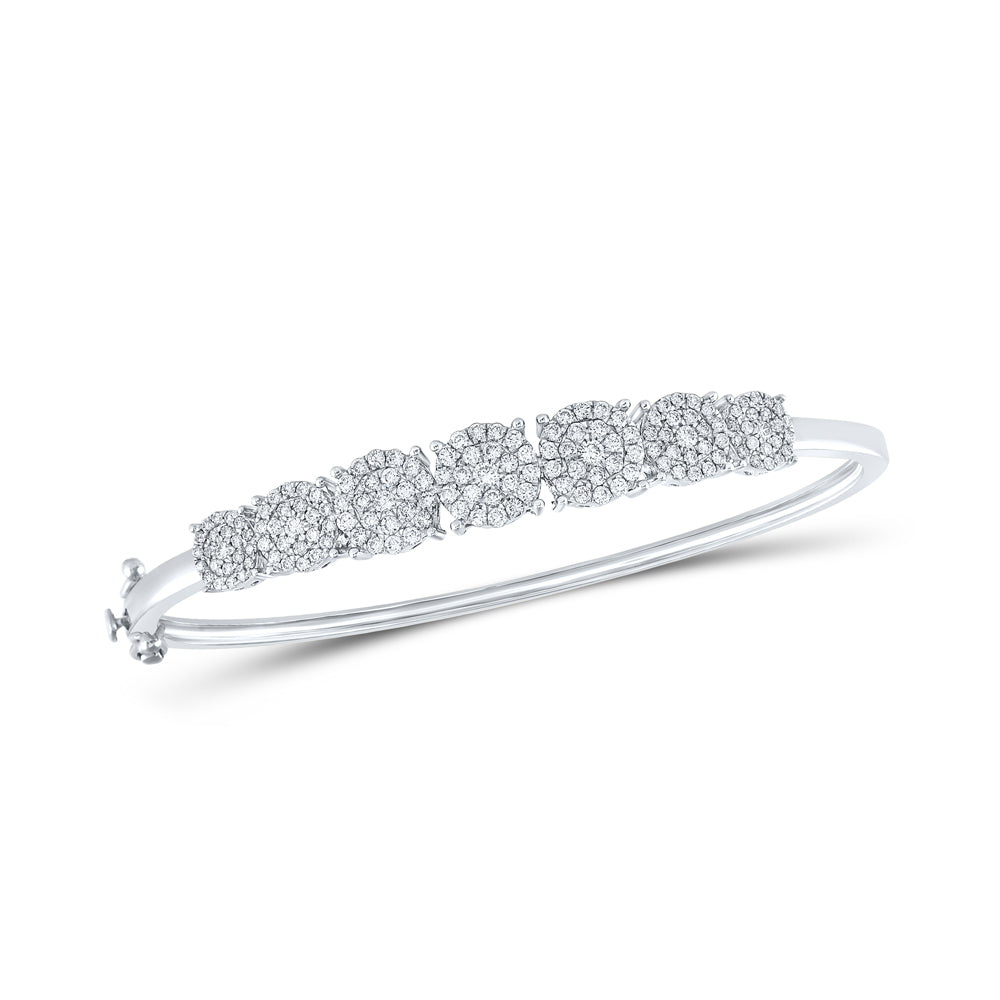 10kt White Gold Womens Round Diamond Concentric Cluster Bangle Bracelet 1-1/4 Cttw