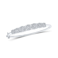 10kt White Gold Womens Round Diamond Concentric Cluster Bangle Bracelet 1-1/4 Cttw