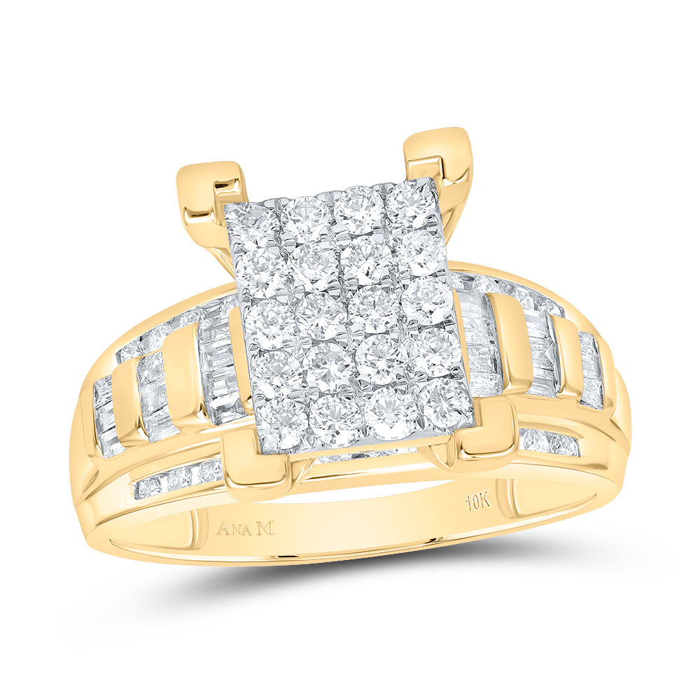 10kt Yellow Gold Womens Round Diamond Cindys Dream Cluster Bridal Wedding Engagement Ring 7/8 Cttw - Size 5