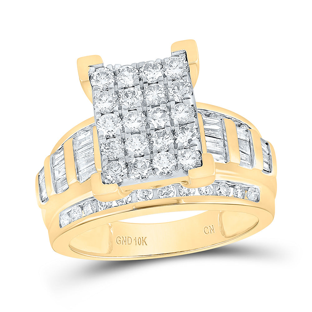 10kt Yellow Gold Womens Round Diamond Cindys Dream Cluster Bridal Wedding Engagement Ring 1-1/2 Cttw