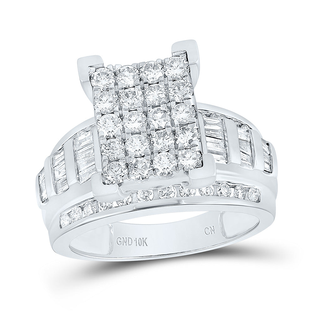 10kt White Gold Womens Round Diamond Cindys Dream Cluster Bridal Wedding Engagement Ring 1-1/2 Cttw