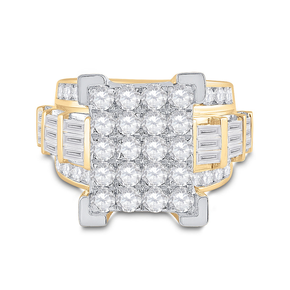 14K Yellow Gold Womens Round Natural Diamond Cindys Dream Cluster Bridal Wedding Engagement Ring 4.00 CTW 13.92 Gram