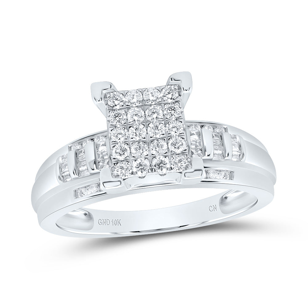 10kt White Gold Womens Round Diamond Cindys Dream Cluster Bridal Wedding Engagement Ring 1/2 Cttw - Size 10
