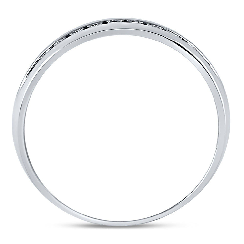 14kt White Gold Mens Machine Set Round Diamond Wedding Channel Band Ring 1/4 Cttw
