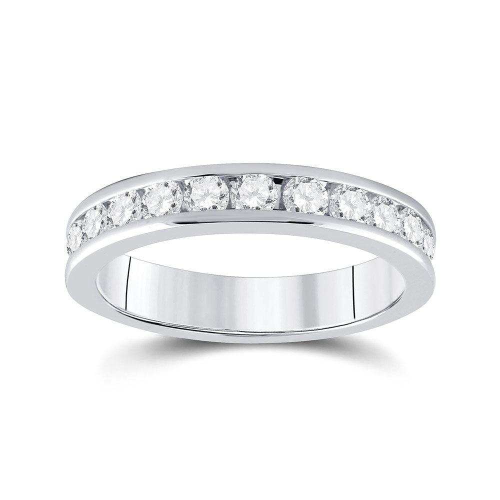 14kt White Gold Womens Machine Set Round Diamond Wedding Channel Band 3/4 Cttw