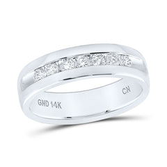 14kt White Gold Mens Machine Set Round Diamond Wedding Channel Band Ring 1/2 Cttw