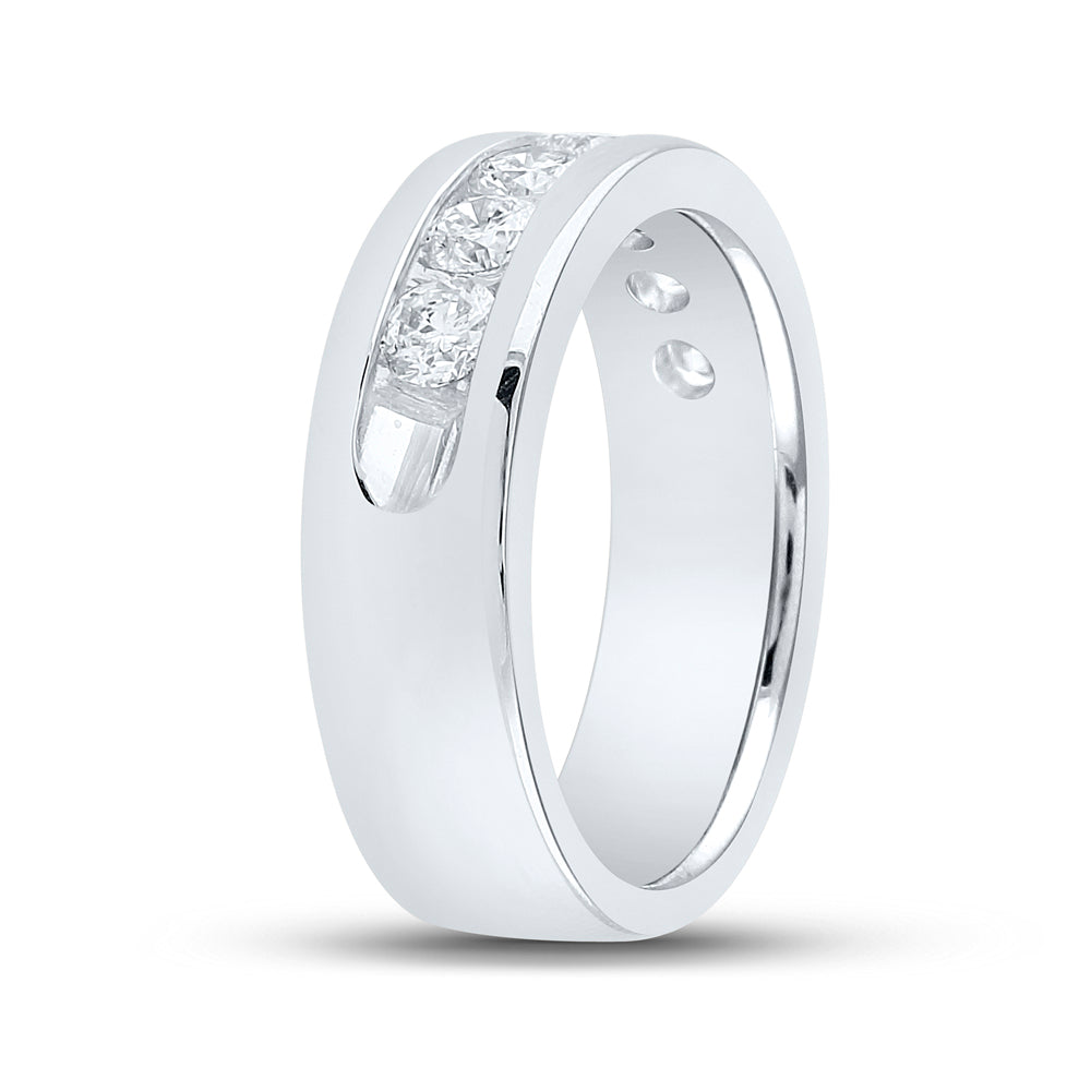 14kt White Gold Mens Machine Set Round Diamond Wedding Channel Band Ring 1-1/2 Cttw