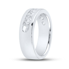 14kt White Gold Mens Machine Set Round Diamond Wedding Channel Band Ring 1-1/2 Cttw