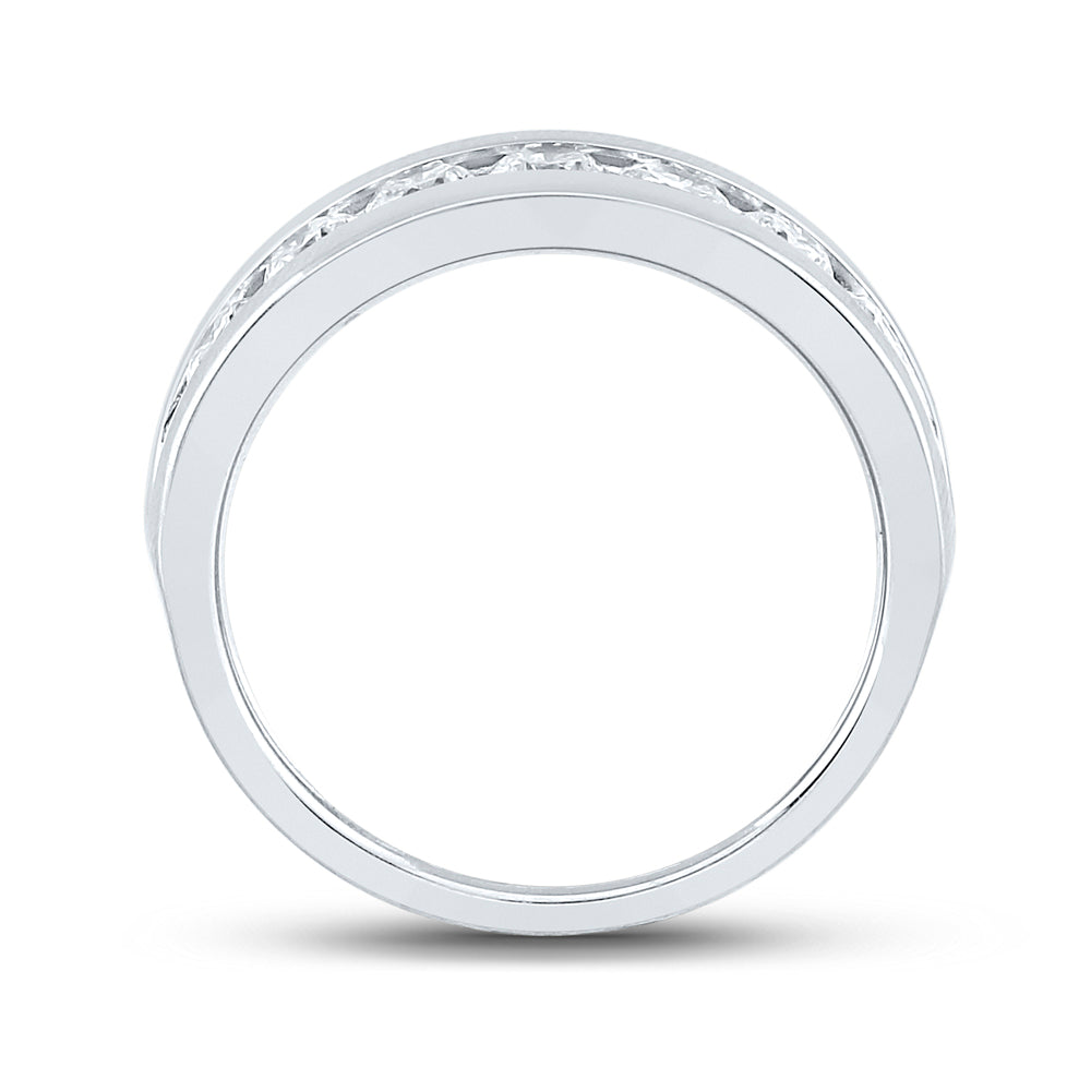 14kt White Gold Mens Machine Set Round Diamond Wedding Channel Band Ring 1-1/2 Cttw