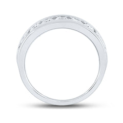 14kt White Gold Mens Machine Set Round Diamond Wedding Channel Band Ring 1-1/2 Cttw