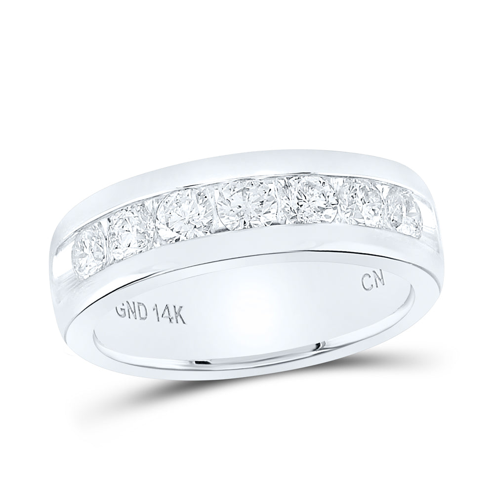 14kt White Gold Mens Machine Set Round Diamond Wedding Channel Band Ring 1-1/2 Cttw