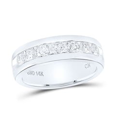 14kt White Gold Mens Machine Set Round Diamond Wedding Channel Band Ring 1-1/2 Cttw
