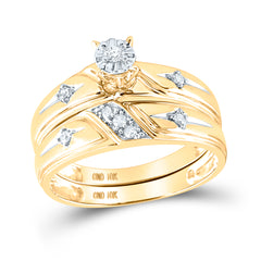 10kt Yellow Gold His Hers Round Diamond Matching Wedding Set 1/5 Cttw