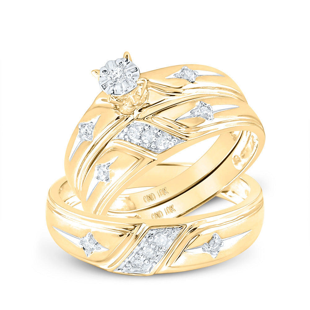 14kt Yellow Gold His Hers Round Diamond Matching Wedding Set 1/5 Cttw