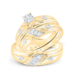 14kt Yellow Gold His Hers Round Diamond Matching Wedding Set 1/5 Cttw