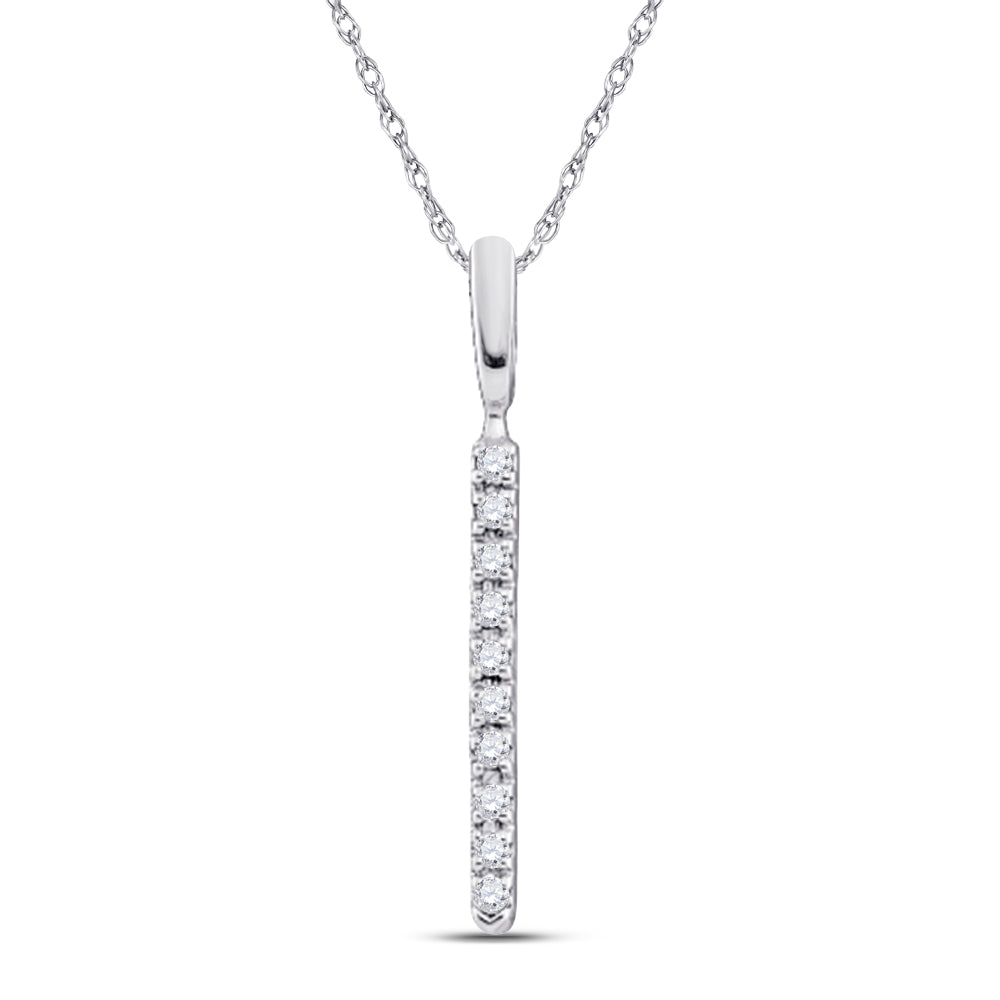 14K White Gold Womens Round Natural Diamond Bar Pendant 1/20 CTW 0.36 Gram