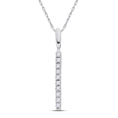14K White Gold Womens Round Natural Diamond Bar Pendant 1/20 CTW 0.36 Gram