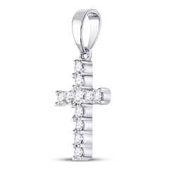 14kt White Gold Womens Round Diamond Cross Faith Pendant 1/8 Cttw