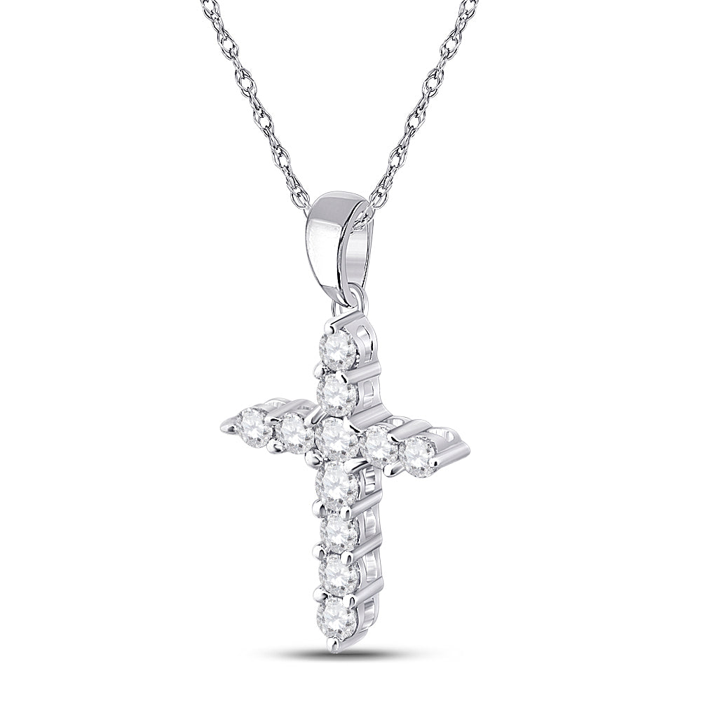 14K White Gold Womens Round Natural Diamond Cross Religious Pendant 1/4 CTW 0.51 Gram