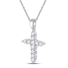 14K White Gold Womens Round Natural Diamond Cross Religious Pendant 1/4 CTW 0.51 Gram