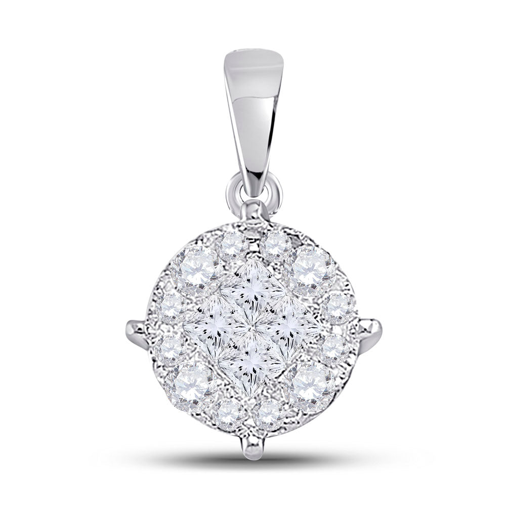 14kt White Gold Womens Princess Diamond Fashion Cluster Pendant 2.00 Cttw