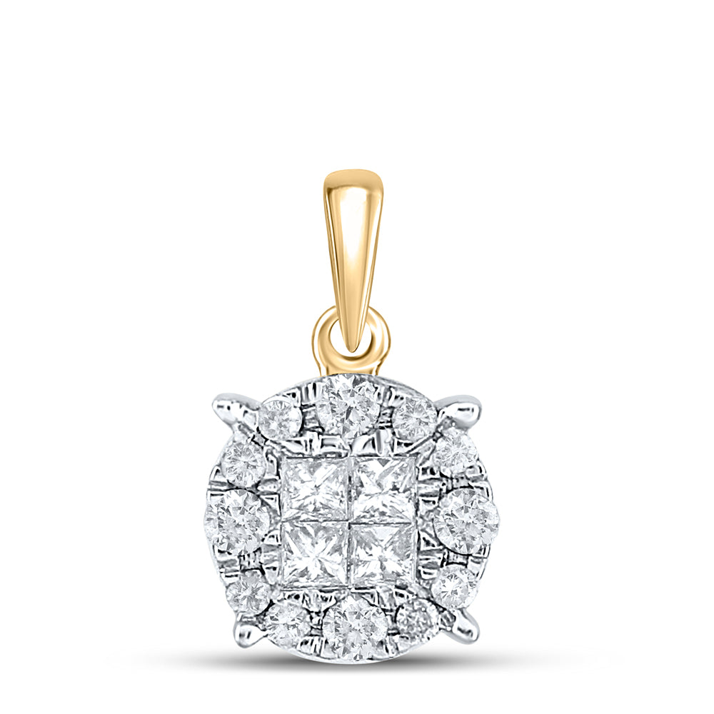 14kt Yellow Gold Womens Princess Round Diamond Cluster Pendant 1/4 Cttw