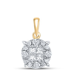 14kt Yellow Gold Womens Princess Round Diamond Cluster Pendant 1/4 Cttw
