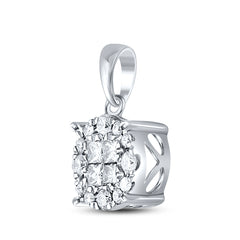 14kt White Gold Womens Princess Diamond Fashion Cluster Pendant 1/4 Cttw
