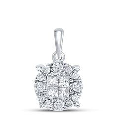 14kt White Gold Womens Princess Diamond Fashion Cluster Pendant 1/4 Cttw