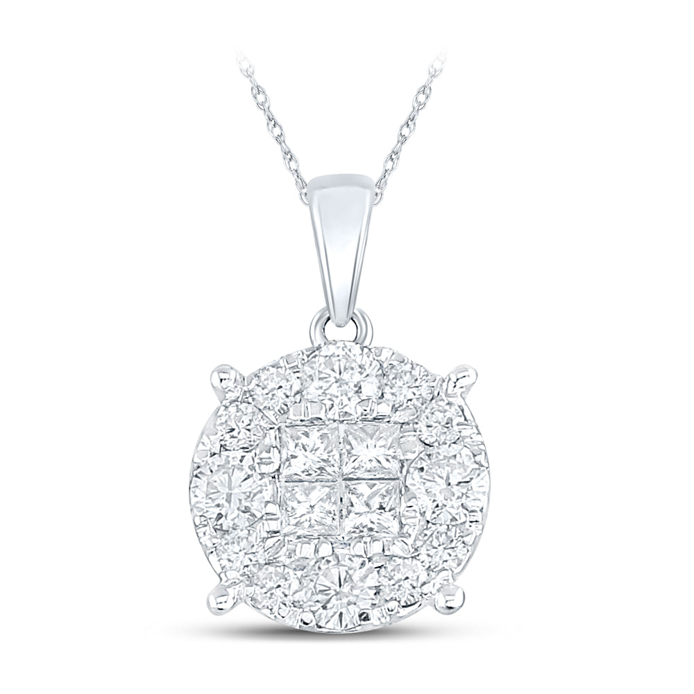 14kt White Gold Womens Princess Diamond Fashion Cluster Pendant 1.00 Cttw