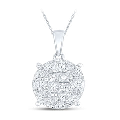 14kt White Gold Womens Princess Diamond Fashion Cluster Pendant 1.00 Cttw