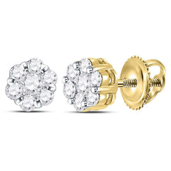 14K Yellow Gold Womens Round Natural Diamond Flower Cluster Earrings 3/4 CTW 1.54 Gram