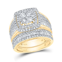 14kt Yellow Gold Womens Round Diamond Bridal Wedding Engagement Ring Band Set 2-1/2 Cttw